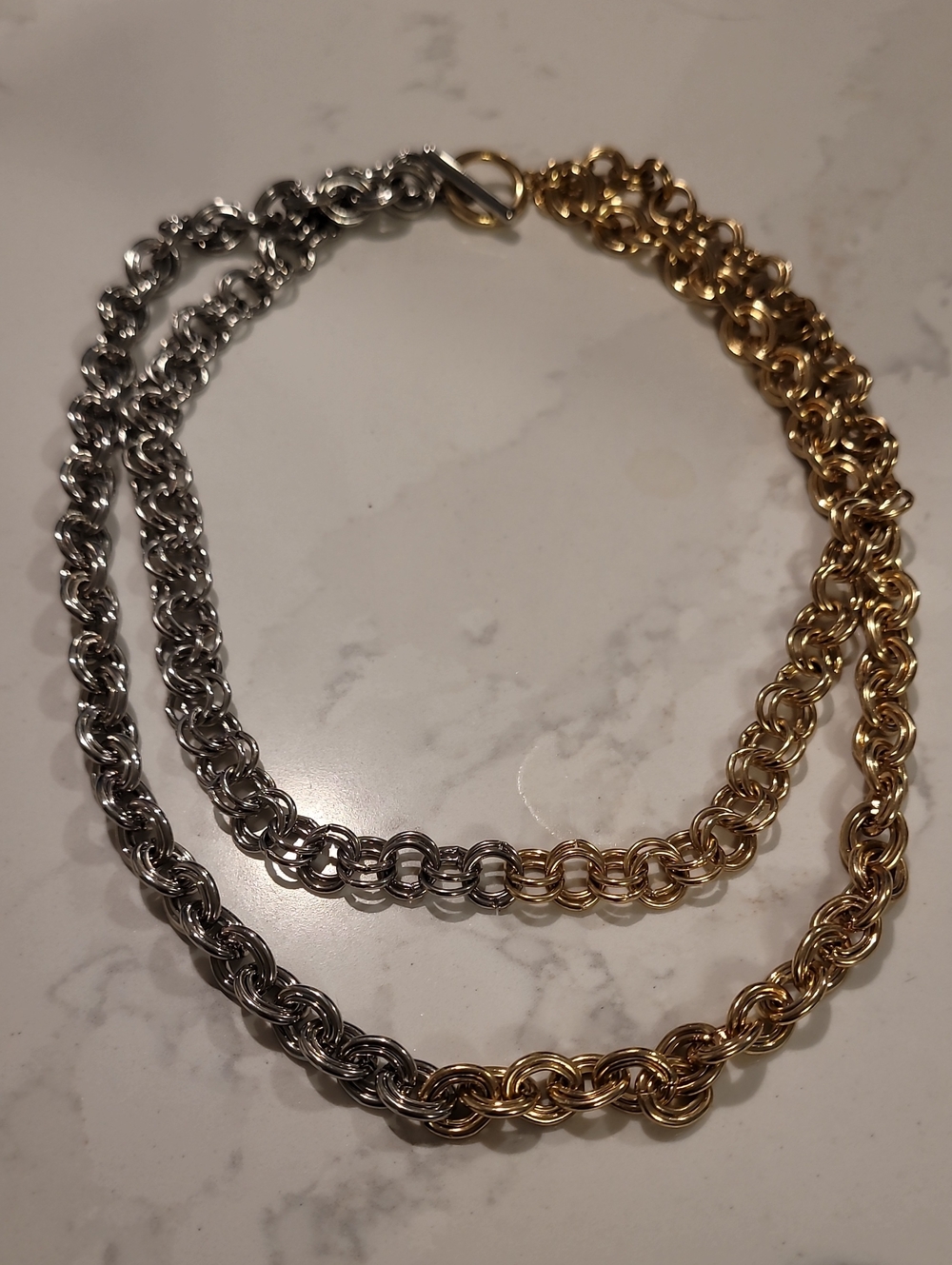 Marlyn Schiff Two-Tone Gold and Silver Interlocking Link Necklace